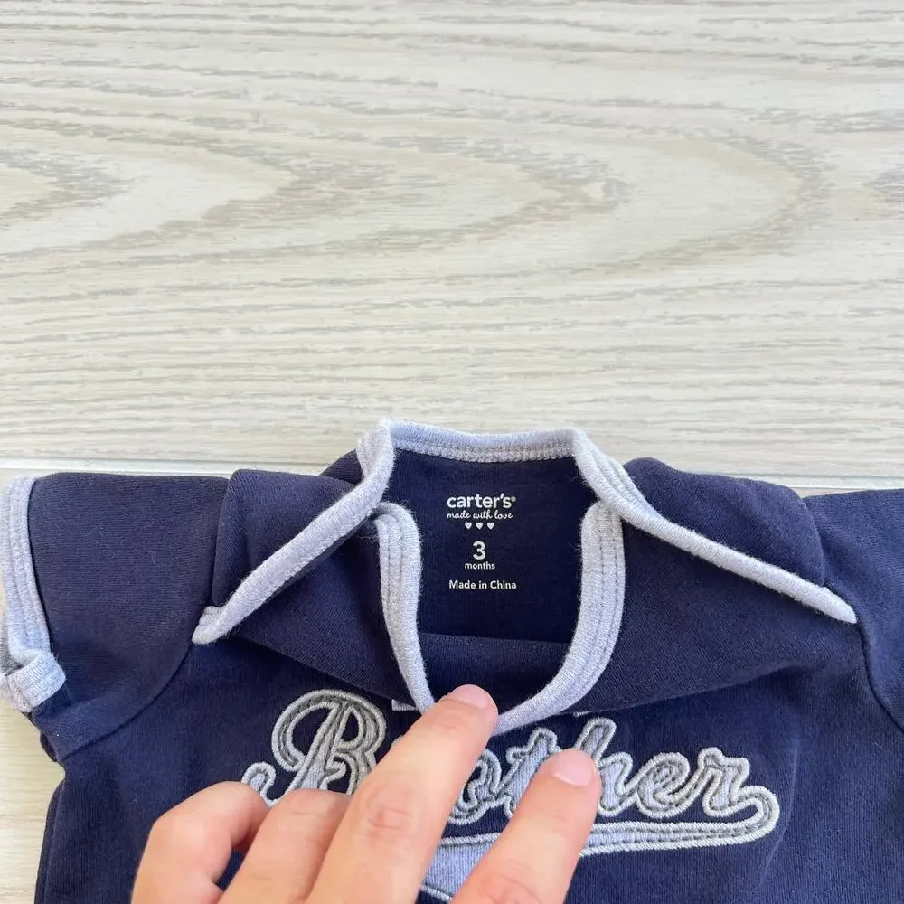 Carter's Baby Boy 3 Months 'Little Brother' Blue Gray Bodysuit One-Piece